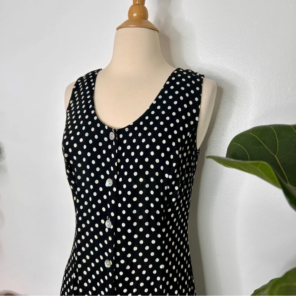 Vintage black and White Polka Dot button front midi Dress - Picture 2 of 5